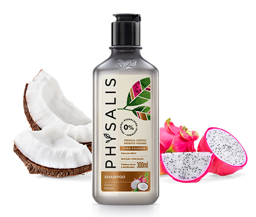 puro cuidado physalis phisalia linha de cosmeticos veganos produtos shampoo para banho cabelos corpo pele