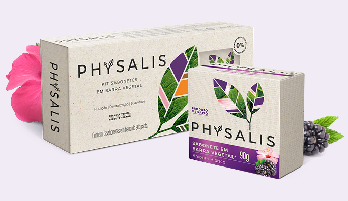 pura vitalidade physalis phisalia linha de cosmeticos veganos produtos sabonete em barra para banho cabelos corpo pele
