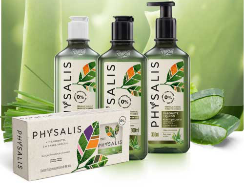 puro equilíbrio linha completa physalis phisalia cosmeticos veganos vegetais produtos para banho cabelos corpo pele